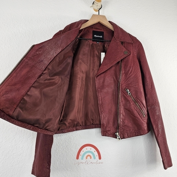 Madewell Washed Leather Motorcycle Jacket Brass Hardware Edition Dusty Redwood - Picture 7 of 15